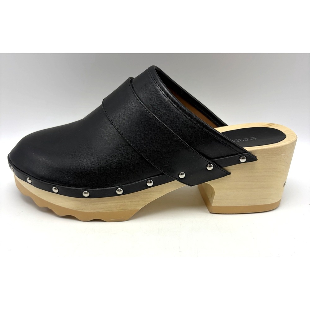 Aerosoles Wooden Clogs Pedro Women 10.5 Black Faux Leather Boho Studded Festival